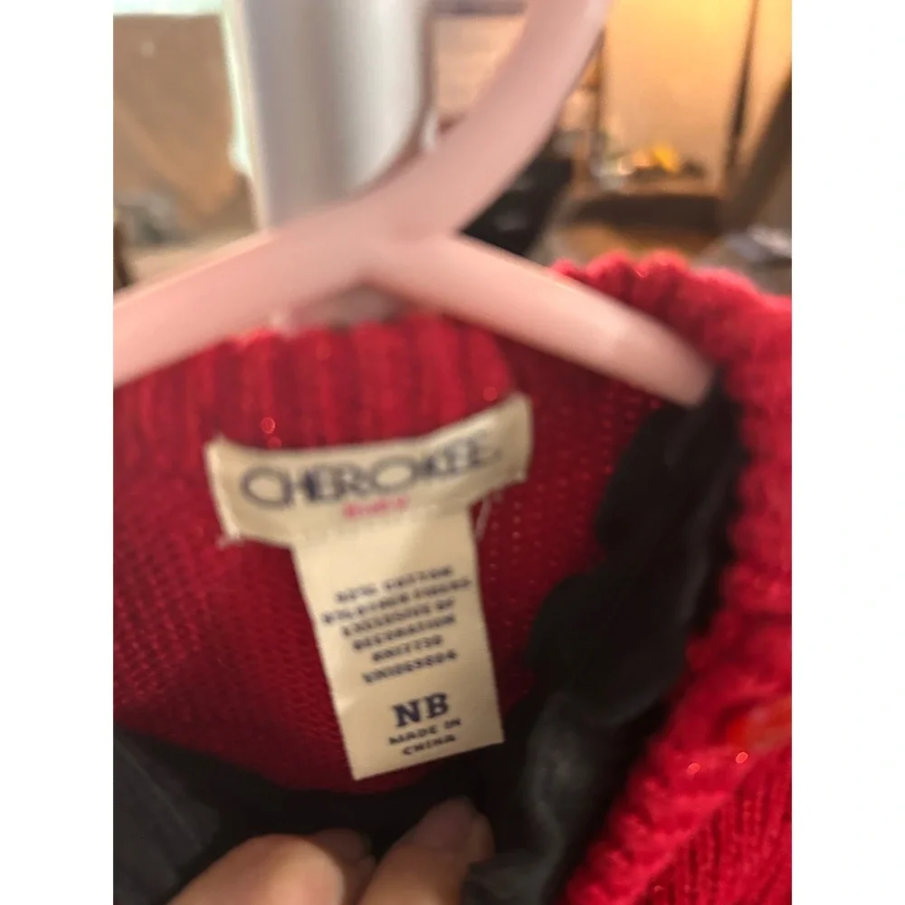 Cherokee Baby Red Cable Knit Scottie Dog Sweater Dress & Black Bodysuit Set NB